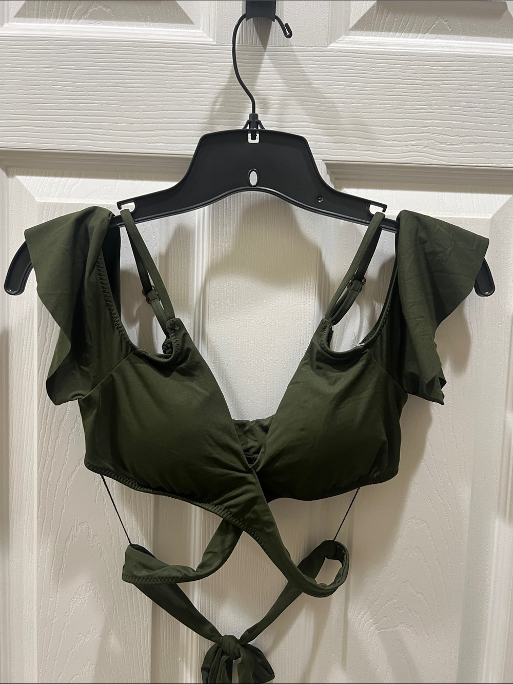 BECCA Olive Green Ruffle Strap Tie-Back Swim Cami